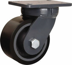 Hamilton - 6" Diam x 3" Wide x 8" OAH Top Plate Mount Swivel Caster - Polyurethane Mold onto Cast Iron Center, 2,860 Lb Capacity, Sealed Precision Ball Bearing, 5-1/4 x 7-1/4" Plate - Exact Tool & Supply