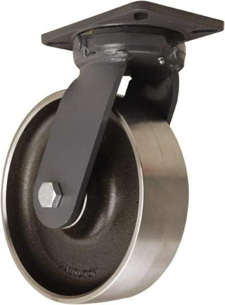 Hamilton - 10" Diam x 3" Wide x 12-1/2" OAH Top Plate Mount Swivel Caster - Forged Steel, 5,000 Lb Capacity, Tapered Roller Bearing, 5-1/4 x 7-1/4" Plate - Exact Tool & Supply