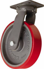 Hamilton - 12" Diam x 3" Wide x 15-1/2" OAH Top Plate Mount Swivel Caster - Polyurethane Mold onto Cast Iron Center, 4,200 Lb Capacity, Sealed Precision Ball Bearing, 5-1/4 x 7-1/4" Plate - Exact Tool & Supply