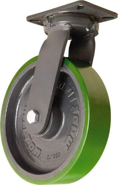 Hamilton - 12" Diam x 3" Wide x 15-1/2" OAH Top Plate Mount Swivel Caster - Polyurethane Mold onto Cast Iron Center, 3,500 Lb Capacity, Sealed Precision Ball Bearing, 5-1/4 x 7-1/4" Plate - Exact Tool & Supply