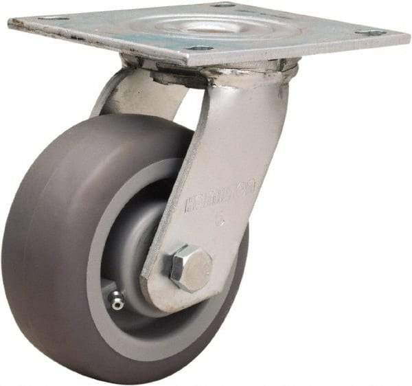 Hamilton - 5" Diam x 2" Wide x 6-1/2" OAH Top Plate Mount Swivel Caster - Rubber Mold on Polyolefin, 350 Lb Capacity, Straight Roller Bearing, 5 x 5-1/2" Plate - Exact Tool & Supply