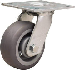 Hamilton - 5" Diam x 2" Wide x 6-1/2" OAH Top Plate Mount Swivel Caster - Rubber Mold on Polyolefin, 350 Lb Capacity, Straight Roller Bearing, 5 x 5-1/2" Plate - Exact Tool & Supply