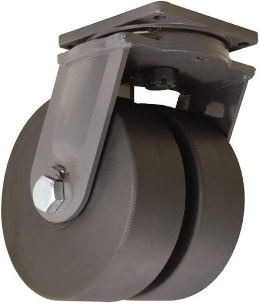 Hamilton - 12" Diam x 4" Wide x 15-1/2" OAH Top Plate Mount Dual Swivel Caster - Nylon, 16,000 Lb Capacity, Sealed Precision Ball Bearing, 8-1/2 x 8-1/2" Plate - Exact Tool & Supply