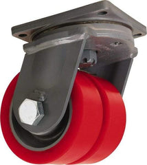 Hamilton - 10" Diam x 4" Wide x 13" OAH Top Plate Mount Dual Swivel Caster - Polyurethane Mold on Forged Steel, 12,000 Lb Capacity, Tapered Roller Bearing, 8-1/2 x 8-1/2" Plate - Exact Tool & Supply