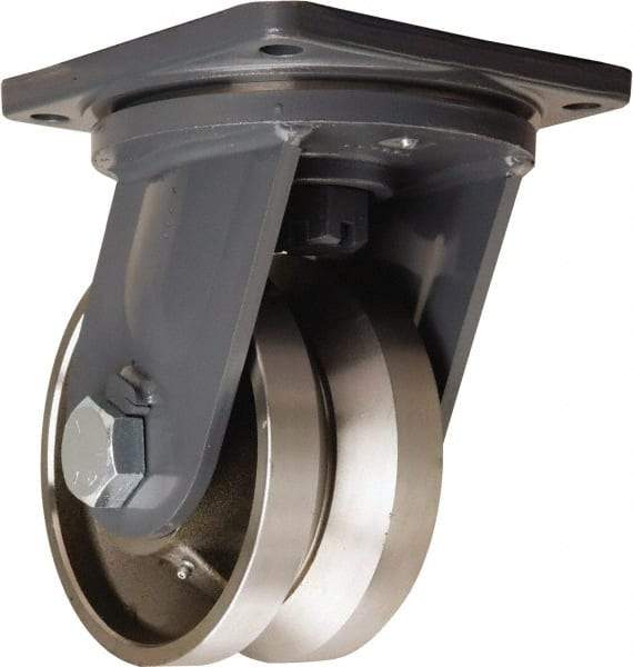 Hamilton - 8" Diam x 4" Wide, Forged Steel Swivel Caster - 15,000 Lb Capacity, Top Plate Mount, 8-1/2" x 8-1/2" Plate, Tapered Roller Bearing - Exact Tool & Supply
