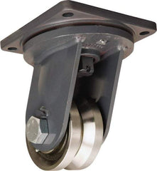 Hamilton - 6" Diam x 3" Wide, Forged Steel Swivel Caster - 10,000 Lb Capacity, Top Plate Mount, 8-1/2" x 8-1/2" Plate, Straight Roller Bearing - Exact Tool & Supply