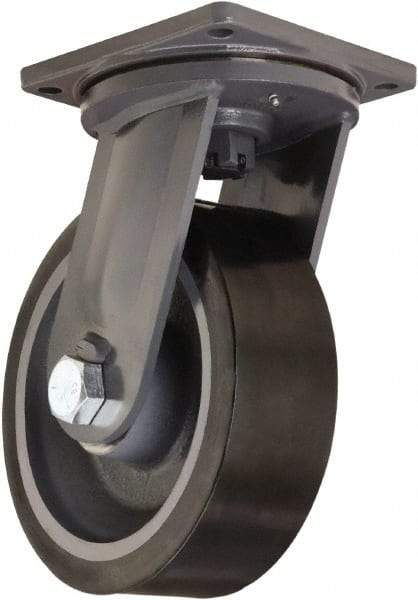 Hamilton - 12" Diam x 4" Wide x 15-1/2" OAH Top Plate Mount Swivel Caster - Polyurethane Mold on Forged Steel, 7,800 Lb Capacity, Tapered Roller Bearing, 8-1/2 x 8-1/2" Plate - Exact Tool & Supply