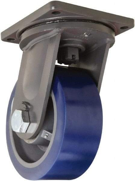 Hamilton - 10" Diam x 4" Wide x 13" OAH Top Plate Mount Swivel Caster - Polyurethane, 6,000 Lb Capacity, Tapered Roller Bearing, 8-1/2 x 8-1/2" Plate - Exact Tool & Supply
