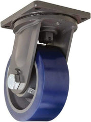 Hamilton - 10" Diam x 4" Wide x 13" OAH Top Plate Mount Swivel Caster - Polyurethane, 6,000 Lb Capacity, Tapered Roller Bearing, 8-1/2 x 8-1/2" Plate - Exact Tool & Supply