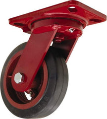 Hamilton - 6" Diam x 2" Wide x 7-3/4" OAH Top Plate Mount Swivel Caster - Rubber Mold on Cast Iron, 410 Lb Capacity, Straight Roller Bearing, 4-1/2 x 6-1/2" Plate - Exact Tool & Supply