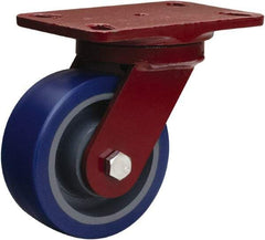Hamilton - 5" Diam x 2" Wide x 6-3/4" OAH Top Plate Mount Swivel Caster - Polyurethane, 840 Lb Capacity, Precision Ball Bearing, 4-1/2 x 6-1/2" Plate - Exact Tool & Supply