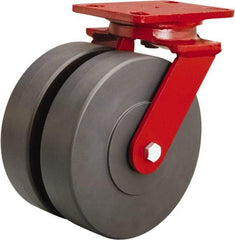 Hamilton - 8" Diam x 2" Wide x 9-3/4" OAH Top Plate Mount Swivel Caster - Nylon, 2,000 Lb Capacity, Sealed Precision Ball Bearing, 4-1/2 x 6-1/2" Plate - Exact Tool & Supply