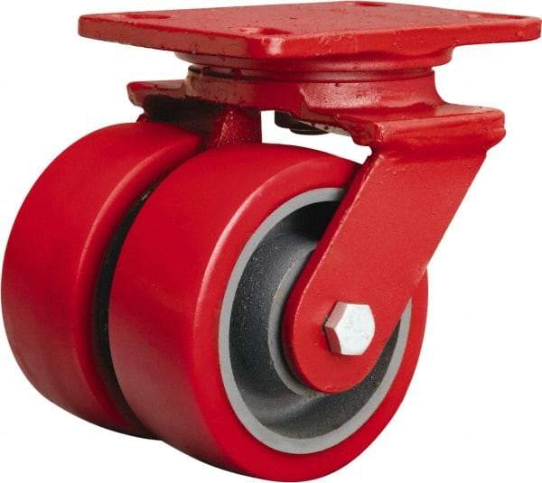 Hamilton - 5" Diam x 2" Wide x 6-3/4" OAH Top Plate Mount Swivel Caster - Polyurethane Mold onto Cast Iron Center, 2,500 Lb Capacity, Sealed Precision Ball Bearing, 4-1/2 x 6-1/2" Plate - Exact Tool & Supply