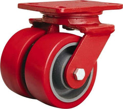 Hamilton - 5" Diam x 2" Wide x 6-3/4" OAH Top Plate Mount Swivel Caster - Polyurethane Mold onto Cast Iron Center, 2,500 Lb Capacity, Sealed Precision Ball Bearing, 4-1/2 x 6-1/2" Plate - Exact Tool & Supply