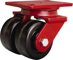 Hamilton - 4" Diam x 2" Wide x 5-5/8" OAH Top Plate Mount Swivel Caster - Phenolic, 1,600 Lb Capacity, Straight Roller Bearing, 4-1/2 x 6-1/2" Plate - Exact Tool & Supply