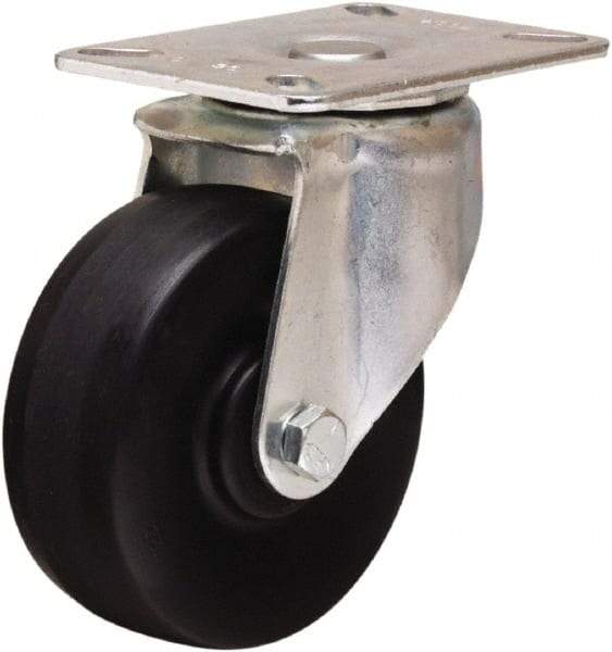 Hamilton - 4" Diam x 1-1/2" Wide x 5-1/16" OAH Top Plate Mount Swivel Caster - Hard Rubber, 300 Lb Capacity, Self-Lubricating Bearing, 3-1/8 x 4-1/8" Plate - Exact Tool & Supply