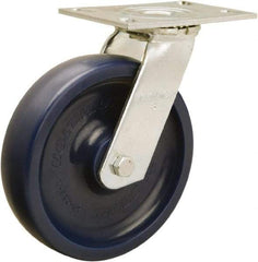 Hamilton - 8" Diam x 2" Wide x 9-1/2" OAH Top Plate Mount Swivel Caster - Polyurethane, 900 Lb Capacity, Sealed Precision Ball Bearing, 4-1/2 x 6-1/4" Plate - Exact Tool & Supply