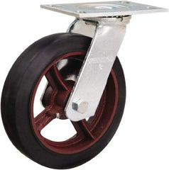Hamilton - 8" Diam x 2" Wide x 9-1/2" OAH Top Plate Mount Swivel Caster - Rubber Mold on Cast Iron, 500 Lb Capacity, Straight Roller Bearing, 4-1/2 x 6-1/4" Plate - Exact Tool & Supply