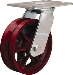Hamilton - 6" Diam x 2" Wide, Iron Swivel Caster - 900 Lb Capacity, Top Plate Mount, 4-1/2" x 6-1/2" Plate, Straight Roller Bearing - Exact Tool & Supply
