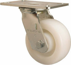 Hamilton - 5" Diam x 2" Wide x 6-1/2" OAH Top Plate Mount Swivel Caster - Nylon, 900 Lb Capacity, Sealed Precision Ball Bearing, 4-1/2 x 6-1/4" Plate - Exact Tool & Supply