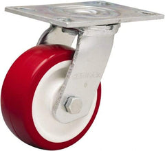 Hamilton - 5" Diam x 2" Wide x 6-1/2" OAH Top Plate Mount Swivel Caster - Polyurethane Mold on Polypropylene, 900 Lb Capacity, Straight Roller Bearing, 4-1/2 x 6-1/4" Plate - Exact Tool & Supply