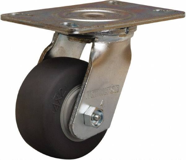 Hamilton - 4" Diam x 2" Wide x 5-5/8" OAH Top Plate Mount Swivel Caster - Rubber Mold on Polyolefin, 300 Lb Capacity, Straight Roller Bearing, 4-1/2 x 6-1/4" Plate - Exact Tool & Supply