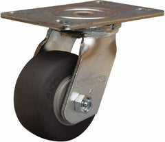 Hamilton - 4" Diam x 2" Wide x 5-5/8" OAH Top Plate Mount Swivel Caster - Rubber Mold on Polyolefin, 300 Lb Capacity, Straight Roller Bearing, 4-1/2 x 6-1/4" Plate - Exact Tool & Supply