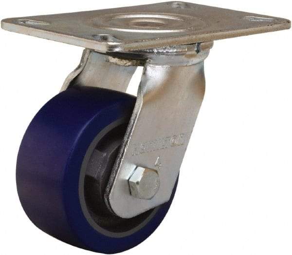 Hamilton - 4" Diam x 2" Wide x 5-5/8" OAH Top Plate Mount Swivel Caster - Polyurethane Mold onto Cast Iron Center, 600 Lb Capacity, Sealed Precision Ball Bearing, 4-1/2 x 6-1/4" Plate - Exact Tool & Supply