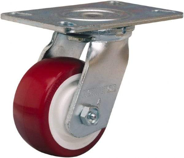 Hamilton - 4" Diam x 2" Wide x 5-5/8" OAH Top Plate Mount Swivel Caster - Polyurethane Mold on Polypropylene, 750 Lb Capacity, Straight Roller Bearing, 4-1/2 x 6-1/4" Plate - Exact Tool & Supply