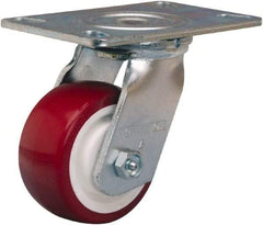 Hamilton - 4" Diam x 2" Wide x 5-5/8" OAH Top Plate Mount Swivel Caster - Polyurethane Mold on Polypropylene, 750 Lb Capacity, Straight Roller Bearing, 4-1/2 x 6-1/4" Plate - Exact Tool & Supply