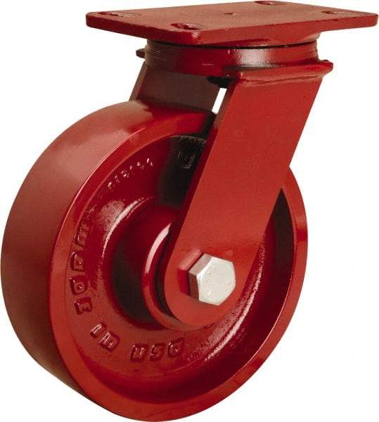 Hamilton - 8" Diam x 2-1/2" Wide x 10-1/4" OAH Top Plate Mount Swivel Caster - Cast Iron, 2,200 Lb Capacity, Tapered Roller Bearing, 4-1/2 x 6-1/2" Plate - Exact Tool & Supply