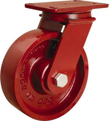 Hamilton - 8" Diam x 2-1/2" Wide x 10-1/4" OAH Top Plate Mount Swivel Caster - Cast Iron, 2,200 Lb Capacity, Tapered Roller Bearing, 4-1/2 x 6-1/2" Plate - Exact Tool & Supply