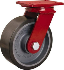 Hamilton - 8" Diam x 3" Wide x 10-1/8" OAH Top Plate Mount Swivel Caster - Polyurethane Mold onto Cast Iron Center, 2,200 Lb Capacity, Sealed Precision Ball Bearing, 4-1/2 x 6-1/2" Plate - Exact Tool & Supply