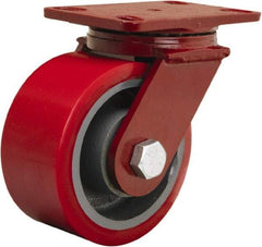 Hamilton - 6" Diam x 3" Wide x 7-1/2" OAH Top Plate Mount Swivel Caster - Polyurethane Mold onto Cast Iron Center, 2,200 Lb Capacity, Sealed Precision Ball Bearing, 4-1/2 x 6-1/2" Plate - Exact Tool & Supply