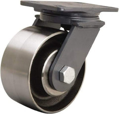 Hamilton - 6" Diam x 3" Wide x 7-3/4" OAH Top Plate Mount Swivel Caster - Forged Steel, 2,400 Lb Capacity, Tapered Roller Bearing, 4-1/2 x 6-1/2" Plate - Exact Tool & Supply