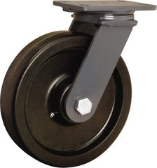 Hamilton - 10" Diam x 2-1/2" Wide x 12-1/16" OAH Top Plate Mount Swivel Caster - Phenolic, 2,400 Lb Capacity, Straight Roller Bearing, 4-1/2 x 6-1/2" Plate - Exact Tool & Supply