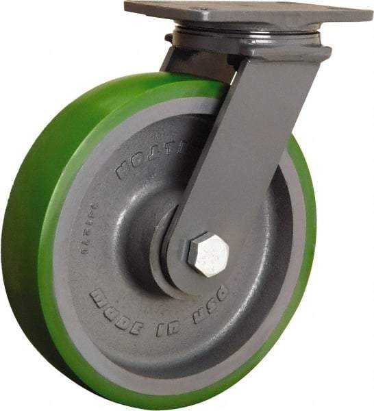 Hamilton - 10" Diam x 2-1/2" Wide x 12-1/16" OAH Top Plate Mount Swivel Caster - Polyurethane Mold onto Cast Iron Center, 2,400 Lb Capacity, Tapered Roller Bearing, 4-1/2 x 6-1/2" Plate - Exact Tool & Supply