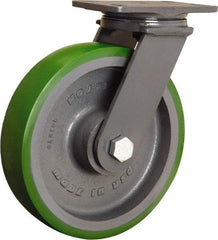Hamilton - 10" Diam x 2-1/2" Wide x 12-1/16" OAH Top Plate Mount Swivel Caster - Polyurethane Mold onto Cast Iron Center, 2,400 Lb Capacity, Tapered Roller Bearing, 4-1/2 x 6-1/2" Plate - Exact Tool & Supply
