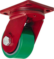 Hamilton - 6" Diam x 3" Wide x 8-1/2" OAH Top Plate Mount Swivel Caster - Polyurethane Mold onto Cast Iron Center, 2,200 Lb Capacity, Sealed Precision Ball Bearing, 6-1/2 x 7-1/2" Plate - Exact Tool & Supply