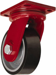 Hamilton - 8" Diam x 3" Wide x 10-1/2" OAH Top Plate Mount Swivel Caster - Polyurethane Mold onto Cast Iron Center, 3,250 Lb Capacity, Sealed Precision Ball Bearing, 6-1/2 x 7-1/2" Plate - Exact Tool & Supply