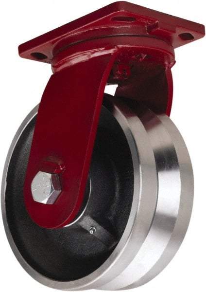 Hamilton - 10" Diam x 3" Wide, Iron Swivel Caster - 4,500 Lb Capacity, Top Plate Mount, 6-1/2" x 7-1/2" Plate, Tapered Roller Bearing - Exact Tool & Supply