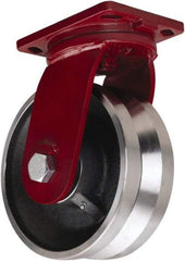 Hamilton - 10" Diam x 3" Wide, Iron Swivel Caster - 4,500 Lb Capacity, Top Plate Mount, 6-1/2" x 7-1/2" Plate, Tapered Roller Bearing - Exact Tool & Supply