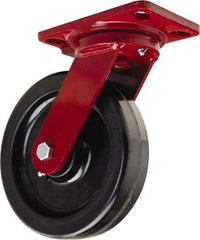 Hamilton - 8" Diam x 2" Wide x 9-3/4" OAH Top Plate Mount Swivel Caster - Phenolic, 1,400 Lb Capacity, Straight Roller Bearing, 4-1/2 x 6-1/2" Plate - Exact Tool & Supply
