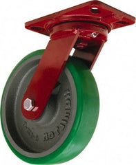 Hamilton - 8" Diam x 2" Wide x 9-3/4" OAH Top Plate Mount Swivel Caster - Polyurethane Mold onto Cast Iron Center, 1,500 Lb Capacity, Sealed Precision Ball Bearing, 4-1/2 x 6-1/2" Plate - Exact Tool & Supply