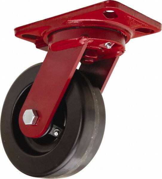 Hamilton - 6" Diam x 2" Wide x 7-3/4" OAH Top Plate Mount Swivel Caster - Phenolic, 1,200 Lb Capacity, Straight Roller Bearing, 4-1/2 x 6-1/2" Plate - Exact Tool & Supply
