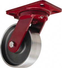 Hamilton - 6" Diam x 2" Wide x 7-3/4" OAH Top Plate Mount Swivel Caster - Forged Steel, 2,000 Lb Capacity, Sealed Precision Ball Bearing, 4-1/2 x 6-1/2" Plate - Exact Tool & Supply
