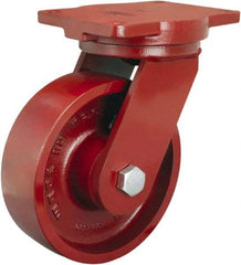 Hamilton - 8" Diam x 2-1/2" Wide x 10-1/2" OAH Top Plate Mount Swivel Caster - Cast Iron, 2,500 Lb Capacity, Straight Roller Bearing, 6-1/8 x 7-1/2" Plate - Exact Tool & Supply