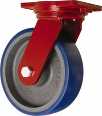 Hamilton - 10" Diam x 3" Wide x 12-1/2" OAH Top Plate Mount Swivel Caster - Polyurethane Mold onto Cast Iron Center, 2,400 Lb Capacity, Sealed Precision Ball Bearing, 6-1/8 x 7-1/2" Plate - Exact Tool & Supply