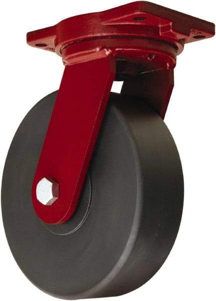 Hamilton - 10" Diam x 3" Wide x 12-1/2" OAH Top Plate Mount Swivel Caster - Nylon, 5,000 Lb Capacity, Sealed Precision Ball Bearing, 6-1/8 x 7-1/2" Plate - Exact Tool & Supply