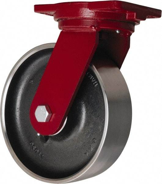 Hamilton - 10" Diam x 3" Wide x 12-1/2" OAH Top Plate Mount Swivel Caster - Forged Steel, 4,000 Lb Capacity, Sealed Precision Ball Bearing, 6-1/8 x 7-1/2" Plate - Exact Tool & Supply